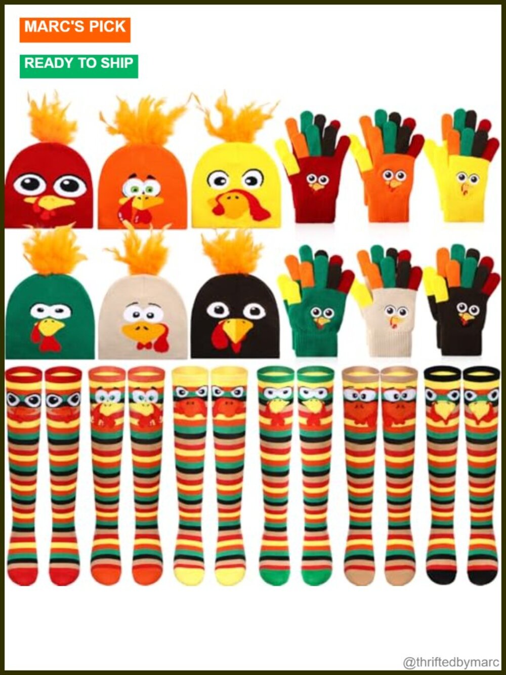 Thanksgiving Turkey Trot Costume Set Knitted Hats Gloves Socks